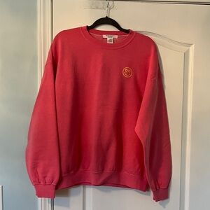 Project Social T Pink Oversized Sweatshirt With Yellow Happy Face Sz L/XL EUC